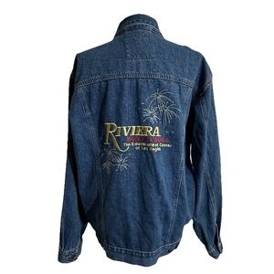 Vintage 90s Riviera Blue Denim jean Jacket with embroidery